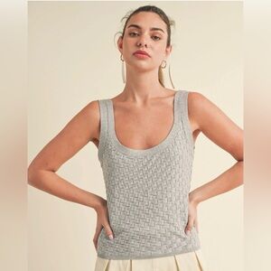 Abercrombie & Fitch Light Blue Basketweave Textured Knit Tank Top